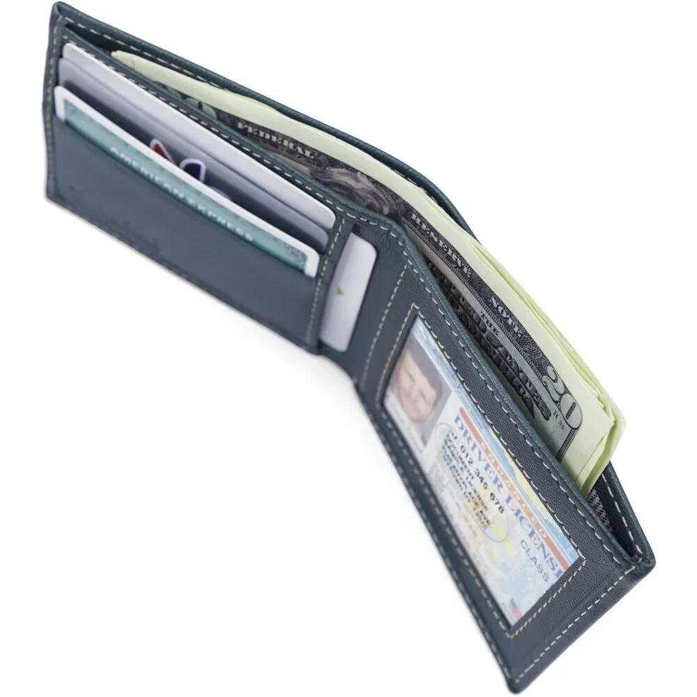 Men's Blix Genuine Navy Leather Billfold Slip Pocket Designed Wallet One Size
